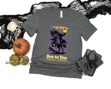 V-Neck - Dark Heather Haunted Gallop Graphic Tee